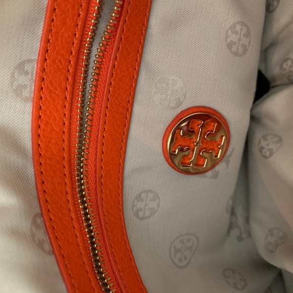 Tory Burch Pink Tan Orange Zip Leather Shoulder Work Tote Bag - Picture 8 of 9